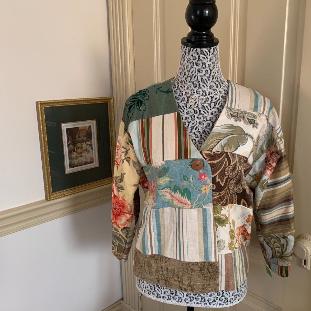 vintage upcycled patchwork blazer sz l  · cottagecore - Picture 8 of 15